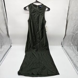 Scoop Midi Tank Dress Olive Green Sleeveless Keyhole Back XS 0-2